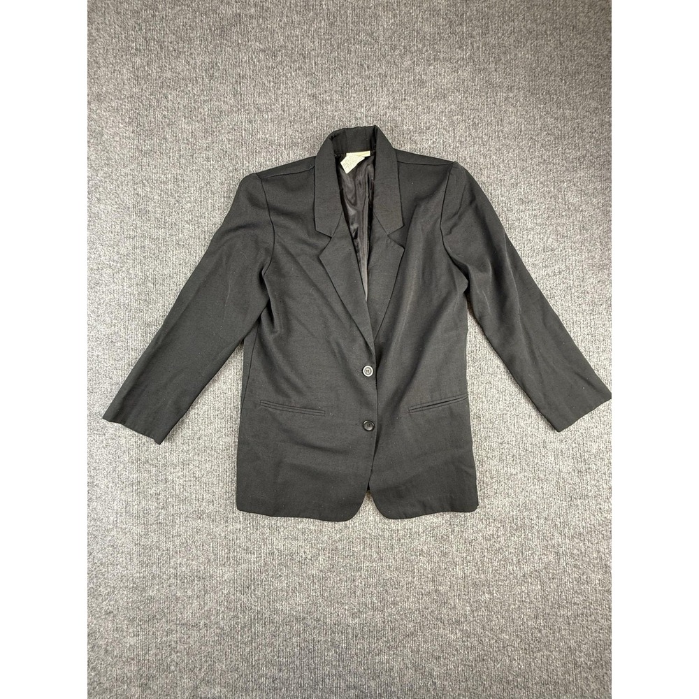 Jaclyn Smith Blazer Womens 10 Black Two Button Lined 3/4 Sleeve Career Workwear